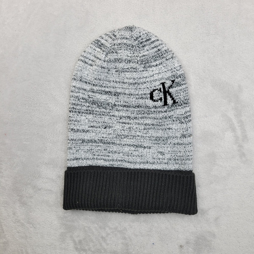 Calvin Klein Hat Mens Beanie Cap‎ Winter Cold Stretch Pull On CK Grey Adult OSFM